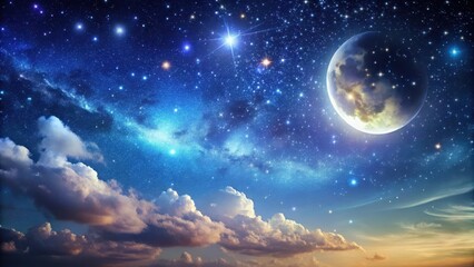 Wall Mural - Celestial scene with stars and moon in a summer night sky, lunar, night sky,  lunar, night sky, atmospheric effects, midnight