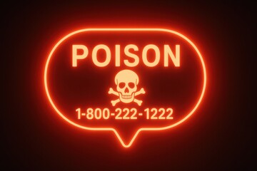 Poster - Neon Sign Alerting of Poison With Emergency Contact Number Displayed in Bright Red Against a Dark Background