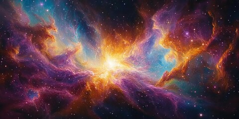 Wall Mural - vivid and colorful nebula cloud formation with bright stars, deep space astronomy concept