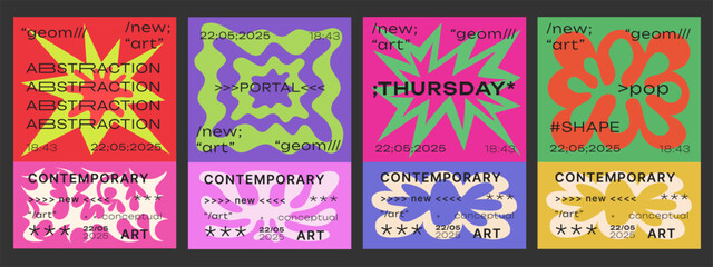 Poster - Set Of Abstract Cool Geometric Posters Vector Design. Modernism Graphic Design Placards.