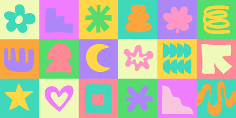 Aufkleber - Cool Abstract Geometric Doodle Pattern. Trendy Hand-Drawn Groovy Background. Funky Art.
