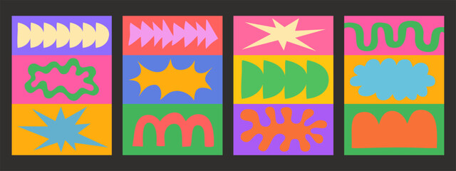 Poster - Set Of Fun Abstract Posters Vector Design. Collection of Organic Shapes Placards. Cute Hand Drawn Doodle Covers.