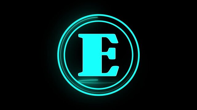 letter E .3D Rendering. Glow Alphabet Number in sphere .Animation Video Template For Your Business letter A from metallic cubes, 3D letter animation chroma key black screen background. 4k