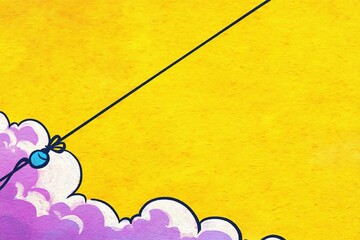 Poster - Colorful clouds and a string reaching into a bright yellow sky create a whimsical atmosphere in a joyful depiction of imagination