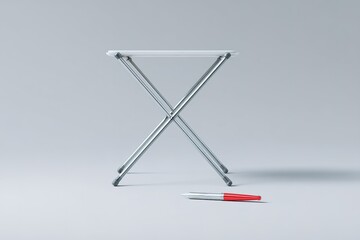 Poster - Modern lightweight folding table with red pen on gray background
