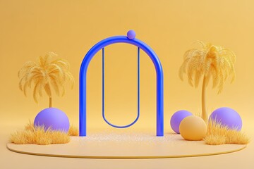 Poster - Vibrant playground setup with colorful swings and playful elements in a sunny environment