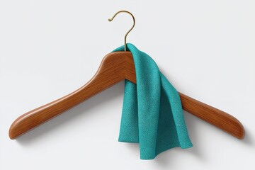 Poster - wooden hanger with a turquois cloth draped elegantly, showcasing style and organization in home deco