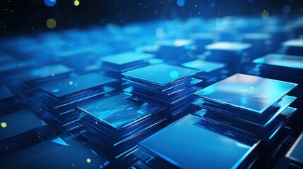 Poster - abstract blue network grid with files and folders, futuristic software interface, digital document m