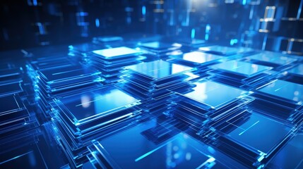 Poster - abstract blue network grid with files and folders, futuristic software interface, digital document m