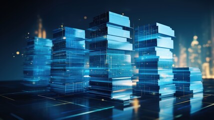 Poster - abstract blue network grid with files and folders, futuristic software interface, digital document m