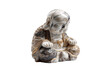© Tanicsean - Ornate laughing Buddha figurine in decorative robes with gold accents, carved from marbled white stone, isolated on a transparent background