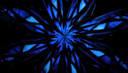 Aufkleber -  geometric blue crystal starburst pattern with sharp prismatic edges on black background for digital art, abstract branding, album cover, web banner, or futuristic print design