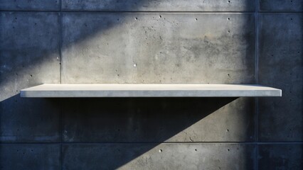 Aufkleber - A single concrete shelf mounted on a rough concrete wall with a diagonal shadow cast across the surface.