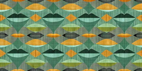 Aufkleber - Seamless Geometric Pattern with Abstract Shapes in Warm and Cool Colors on a Textured Background