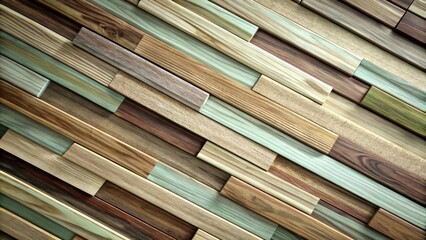 Aufkleber - A Seamless Pattern of Interlocking Wooden Planks in Various Shades of Brown and Green, Creating a Dynamic and Textured Background