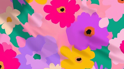 Poster - Colorful floral pattern featuring vibrant flowers on a pastel background for decorative use