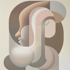 Poster - Abstract Female Portrait with Geometric Shapes and Soft Colors