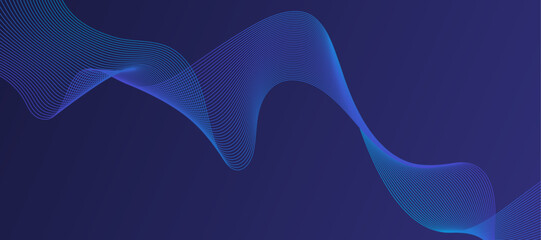 Poster - Wave lines background. Abstract technology design with flowing digital blue waves. Curved wavy effect on dark gradient. 