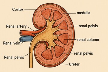 Poster - Detailed Diagram of Human Kidney Anatomy Showcasing Essential Structures and Functions