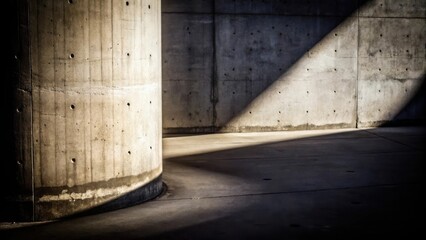 Aufkleber - A concrete column casts a shadow on the floor of an open-air space, illuminated by the warm light of the setting sun.