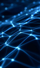 Poster - Abstract network connection background with glowing nodes and lines creating a futuristic cyberspace atmosphere