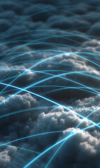 Poster - Abstract representation of data flowing through a cloud network illustrating technology and communication across the world
