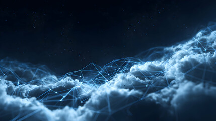 Poster - Abstract cloud computing network connecting through illuminated lines against a celestial night sky backdrop