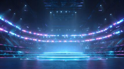 Poster - Captivating arena interior with vibrant neon lights illuminating the stadium creating an electrifying atmosphere