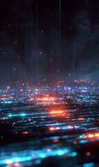 Poster - futuristic glowing city skyline illustration with neon lights and vibrant colors blending seamlessly
