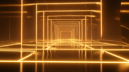 Poster - An endless passage illuminated by golden neon lights creating a futuristic and immersive experience