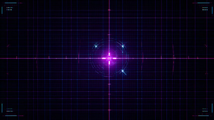 Poster - Futuristic graphical interface screen display with glowing purple grid and digital elements effect