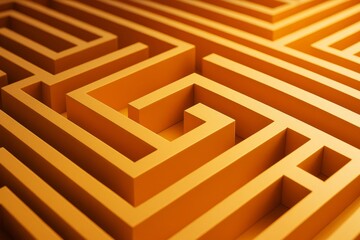Poster - Abstract orange labyrinth pattern with geometric shapes and depth on a smooth background for business or conceptual use.
