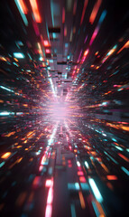 Poster - Vibrant light streaks converge in a futuristic tunnel creating a sense of speed and immersion abstract exploration digital realm visualization