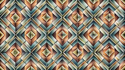 Poster - Abstract Geometric Pattern with Interlocking Diamond Shapes in a Repeating Mosaic Design