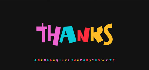 Aufkleber - Thanks in funky retro comic style with expressive multicolor letters. Youthful and bold look for posters, kids events or fun branding. Vector illustration