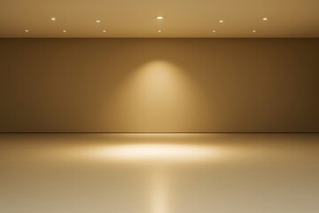 Poster - Minimalist empty interior space with ceiling lights and spotlight on brown wall, clean background for mockup or design template usage.