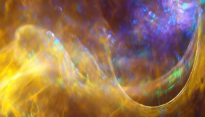 Aufkleber - ethereal macro swirl of golden amber and violet opalescence with glowing iridescent textures for abstract web design, luxury print, or visionary branding background


