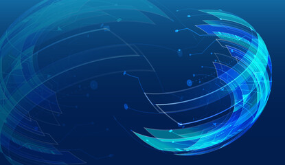 Fototapete - Futuristic abstract background with glowing blue digital elements forming a dynamic spherical shape. Perfect for technology, innovation, global networks, and high-tech design projects.