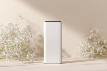 Poster - clean and minimalistic scene showcasing sleek gadget or device mockup on neutral background