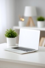 Poster - clean image showcases minimalist home office with sleek furniture ambient lighting and ample copy space