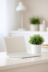 Poster - clean image showcases minimalist home office with sleek furniture ambient lighting and ample copy space