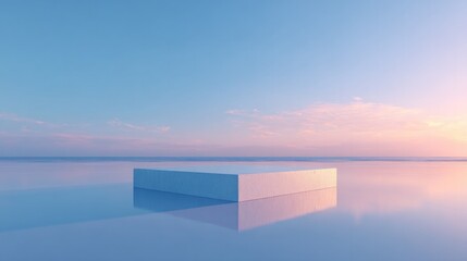Poster - floating empty podium centers frame against soft sky backdrop focus on minimalistic design