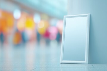 Poster - single elegant mirror rests against pristine wall casting subtle reflections while background blur o