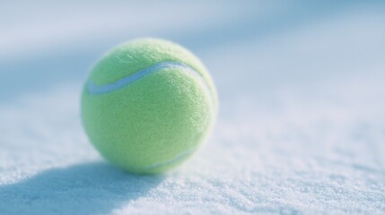 Poster - elegant tennis ball rests on pristine white court shadows enhancing its texture against sunlit surfa