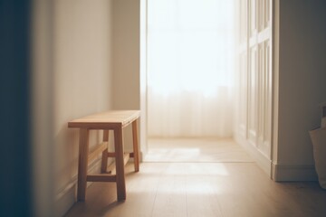 Poster - capture minimalistic hallway scene with natural light filtering through focusing on clean lines and 