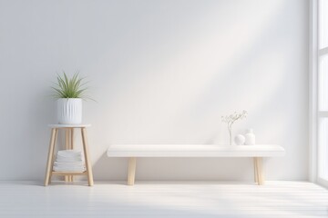 Poster - capture minimalistic hallway scene with natural light filtering through focusing on clean lines and 