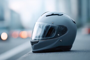Poster - close-up of motorbike helmet placed on handlebar focused on details
