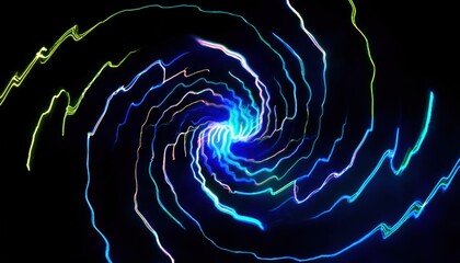 Poster - vibrant neon vortex spiral with electric light trails on dark background for abstract web design, futuristic print, digital branding, or sci-fi visual concept


