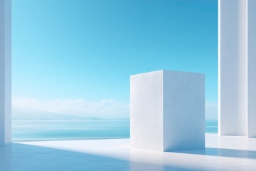 Poster - floating empty podium in airy environment provides ethereal surreal backdrop ideal for concept presentations abstract