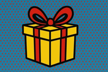 Poster - Colorful Gift Box With Red Ribbon and Polka Dot Background in a Cheerful Design, Perfect for Celebrations and Special Occasions